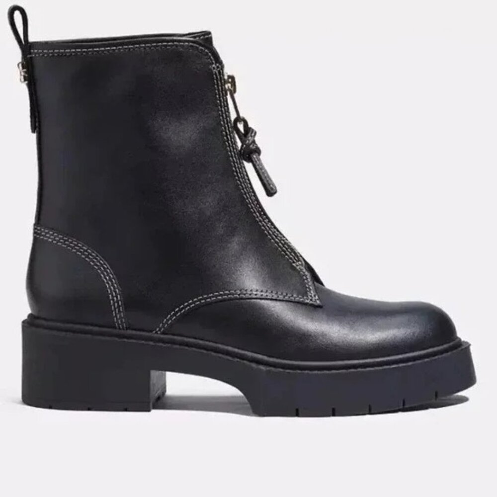NEW Coach Liza Zip-Front Leather Lug Sole Boots size 7.5